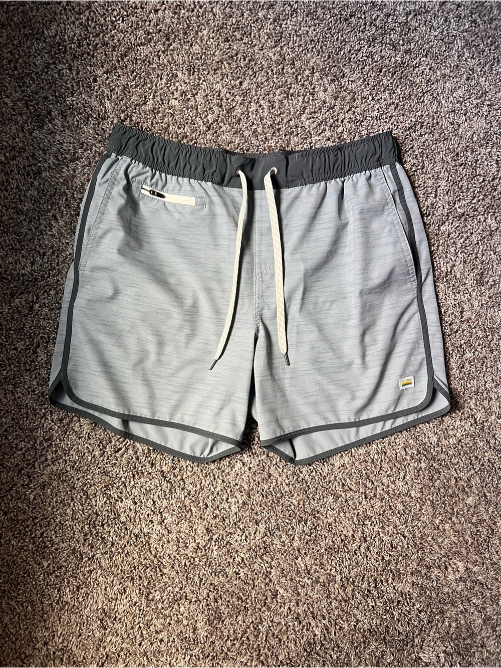 Vuori Light Gray Athletic Shorts with Black Trim